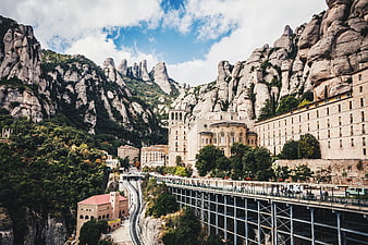 Montserrat Monastery in Spain with dramatic rock formations