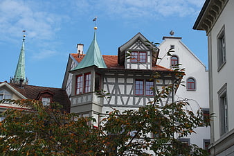 Historic timber frame architecture in St. Gallen, Switzerland