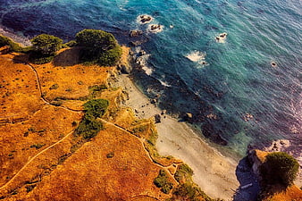 Aerial View of Golden California Coastline and Turquoise Ocean