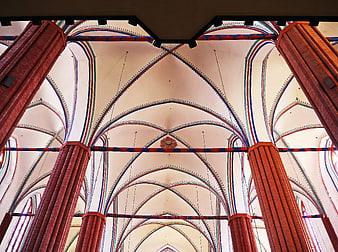 Colorful Gothic Vaulted Ceiling of St. Marienkirche Church Interior