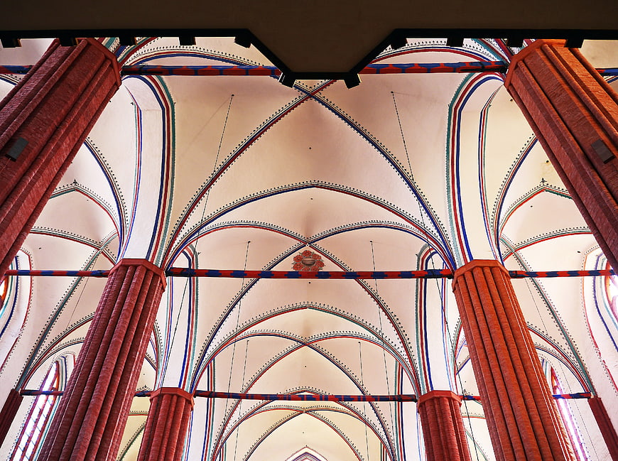 Colorful Gothic Vaulted Ceiling of St. Marienkirche Church Interior