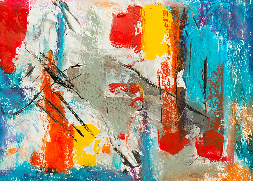 Abstract Acrylic Painting with Vibrant Red, Blue, and Yellow Textures