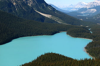 Aerial View of Turquoise Petow Lake in Canadian Rockies