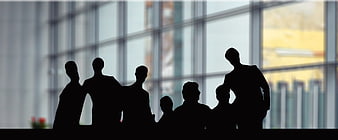 Silhouettes of business team collaborating in modern office