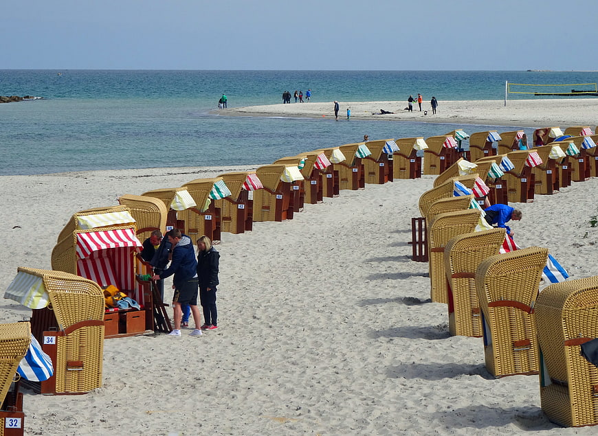Traditional German Beach Huts on Sandy Coastline