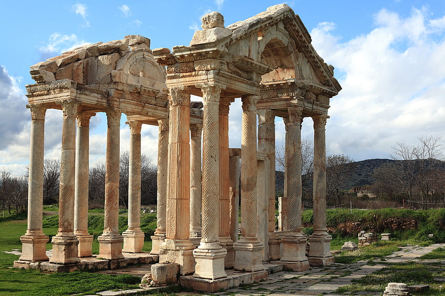 Ancient Greek Temple Ruins with Marble Columns in Turkey