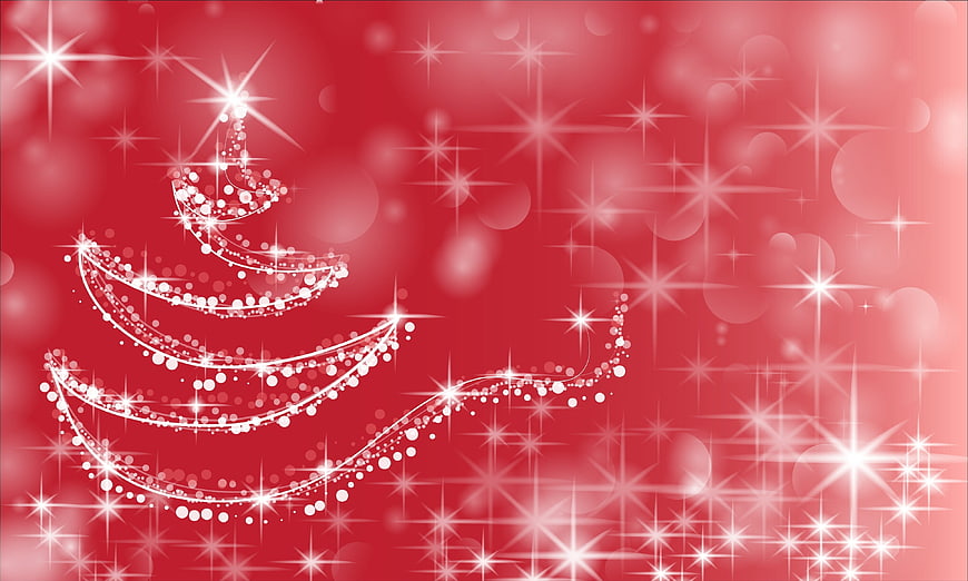 Sparkling White Christmas Tree on Red Background