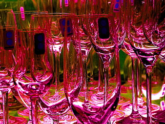 Vibrant Pink and Green Champagne Glasses Close Up