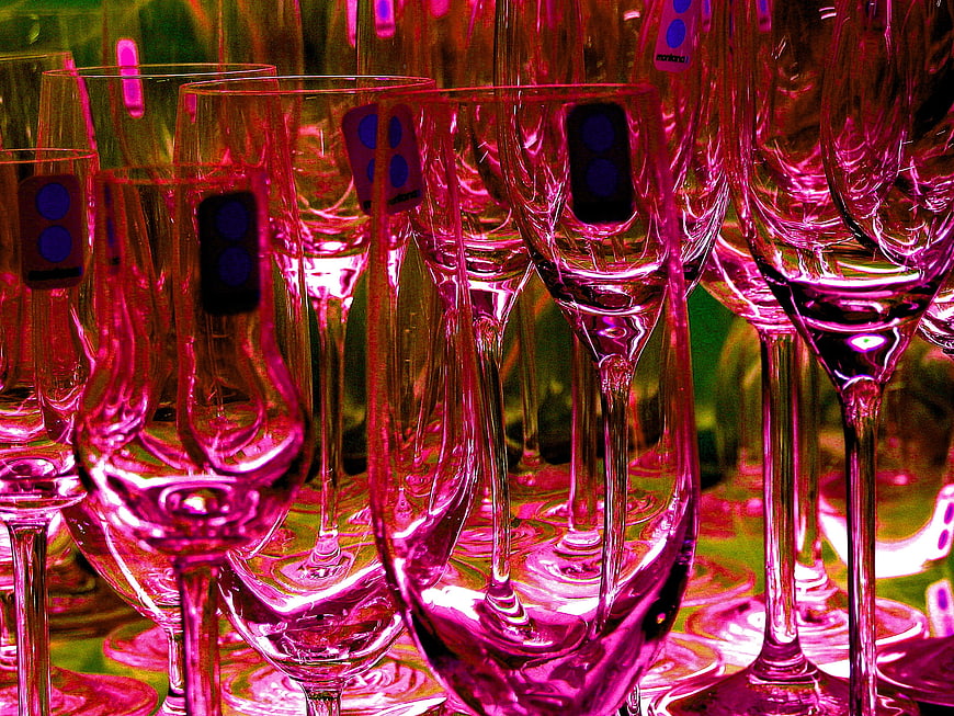 Vibrant Pink and Green Champagne Glasses Close Up