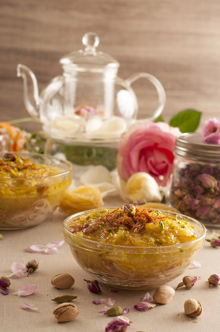 Traditional Arabic Dessert with Rose and Pistachios
