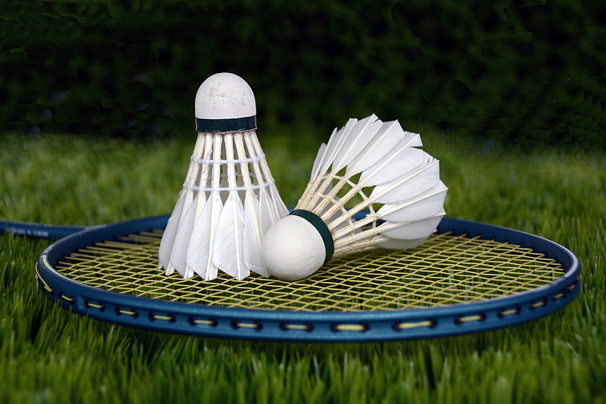 Badminton Shuttlecocks and Racket on Green Grass