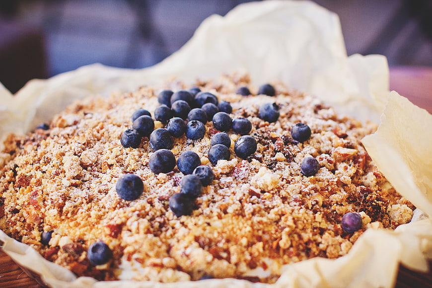 Freshly Baked Blueberry Crumble Cake in Parchment Paper