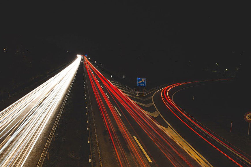 Long Exposure Highway Traffic Light Trails at Night