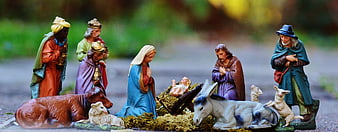 Outdoor Nativity Scene with Figurines and Animals