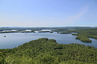 Aerial View of Forested Islands in a Lake