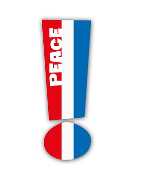 Exclamation mark graphic with French flag colors and peace text