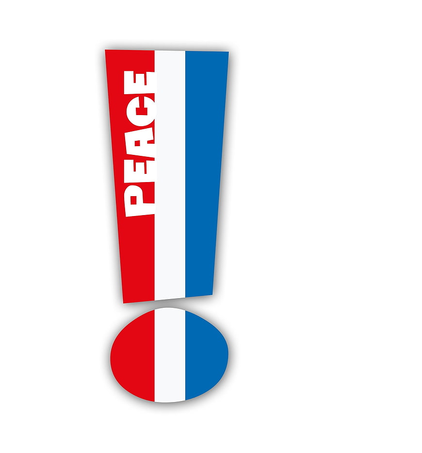 Exclamation mark graphic with French flag colors and peace text