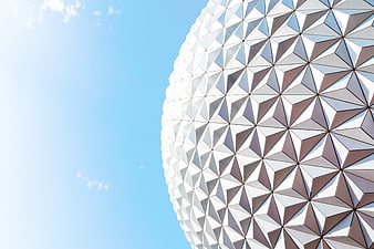 Geometric white sphere architecture against blue sky