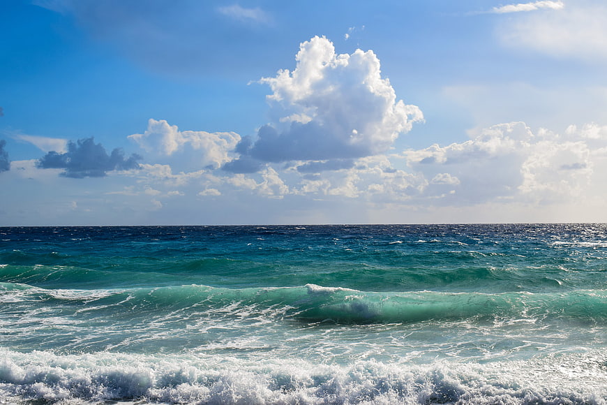 Ocean Waves And Cloudy Sky Seascape