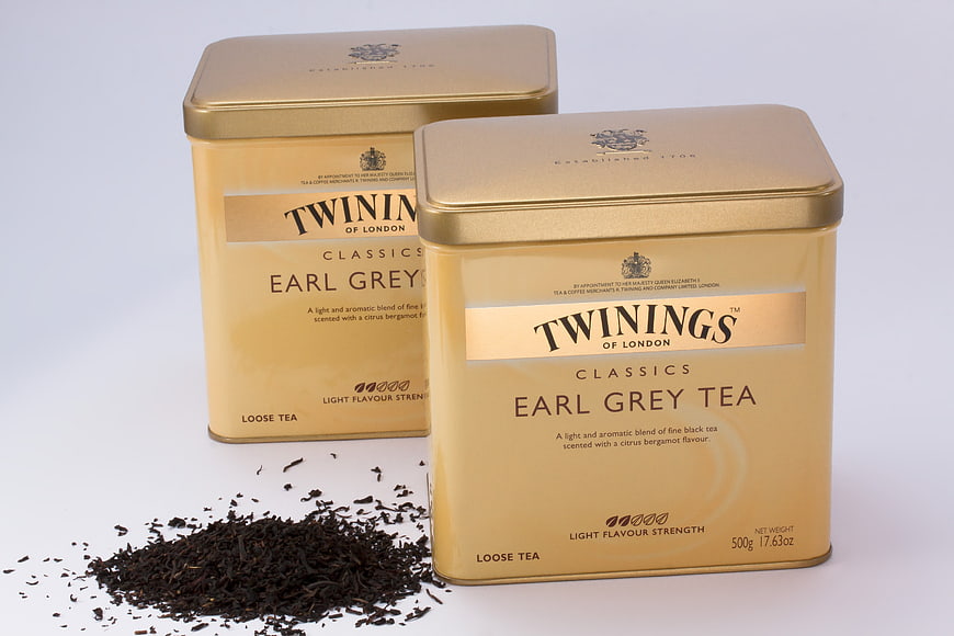 Twinings Earl Grey Loose Tea Tins with Scattered Leaves