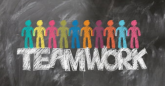 Colorful Chalk Teamwork Illustration on Blackboard