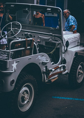 Vintage Gray Military Jeep with Star Decal