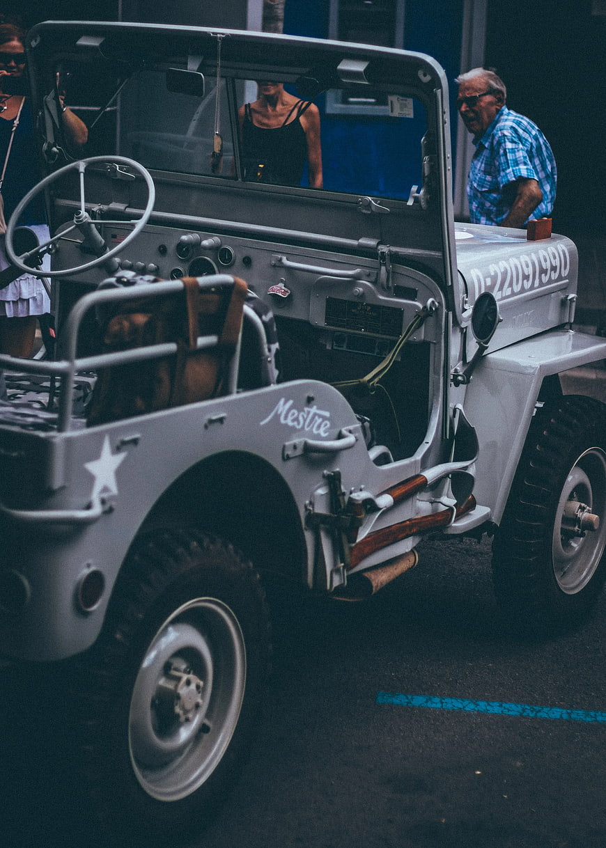 Vintage Gray Military Jeep with Star Decal