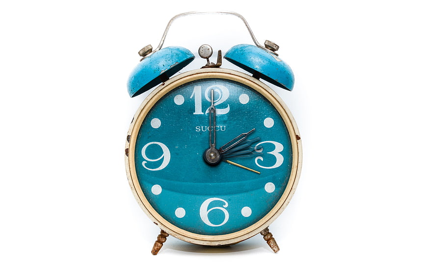 Vintage Blue Twin Bell Alarm Clock On White Background