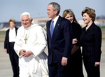 Pope Benedict XVI and President George W. Bush Walking Together