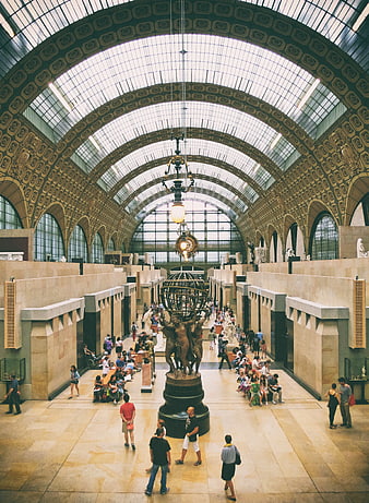 Grand Hall of the Louvre Museum with Pyramid Sculpture