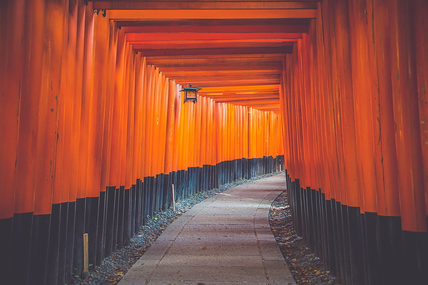 Tunnel of Red Torii Gates at Fushimi Inari Shrine Kyoto