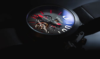Close-up of U-Boat Chronograph Watch with Black Strap