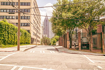 Empty Urban Street with Downtown Skyscraper View