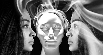 Mysterious Black and White Woman Faces with Smoke Effect