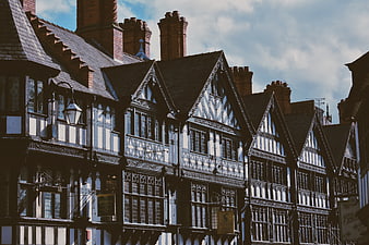Historic Tudor-style timber-framed buildings in Chester, UK