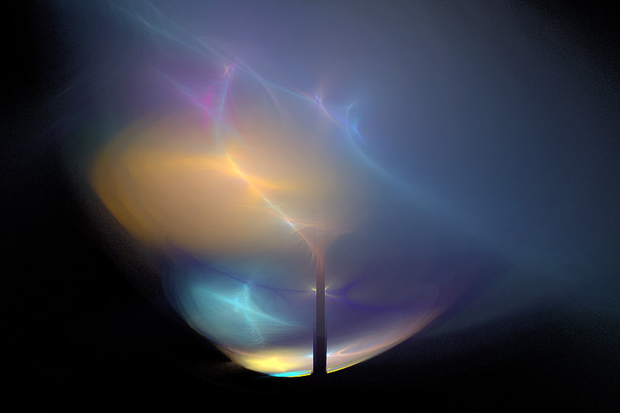 Abstract Fractal Tower with Neon Light Flares