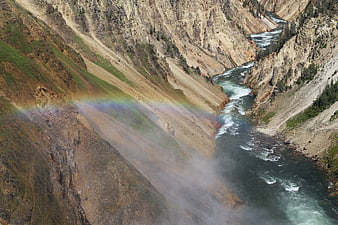 Aerial View of Grand Canyon of the Yellowstone with Rainbow