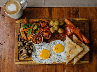 Overhead View of Hearty Full English Breakfast Platter