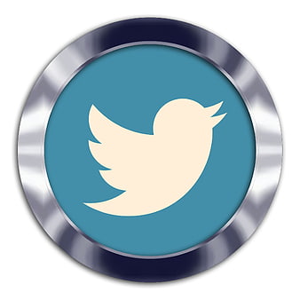 Twitter social media icon button with metallic frame