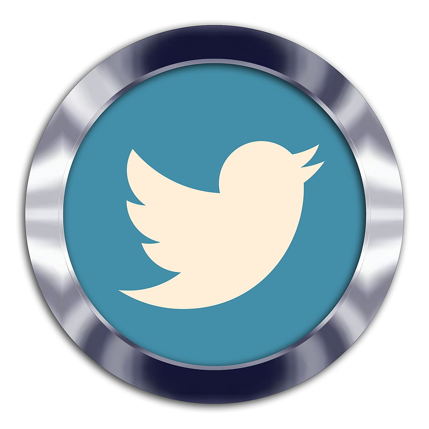 Twitter social media icon button with metallic frame