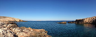 Panoramic View of Rocky Mediterranean Coastline and Blue Sea