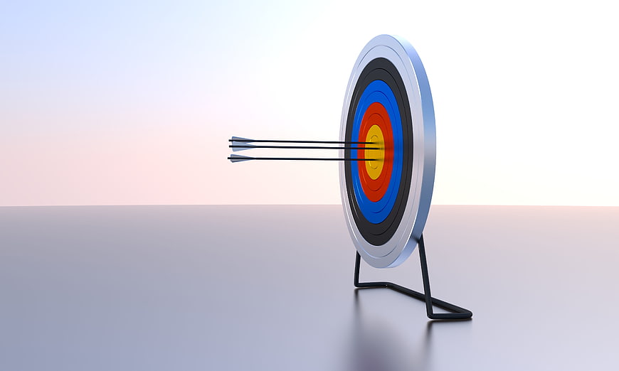 3D Archery Target with Arrows in Bullseye on Minimalist Background