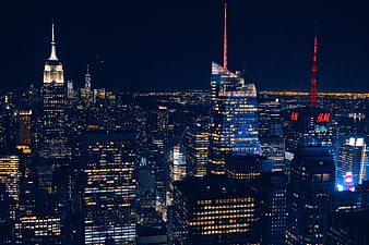 New York City Skyline at Night with Empire State Building