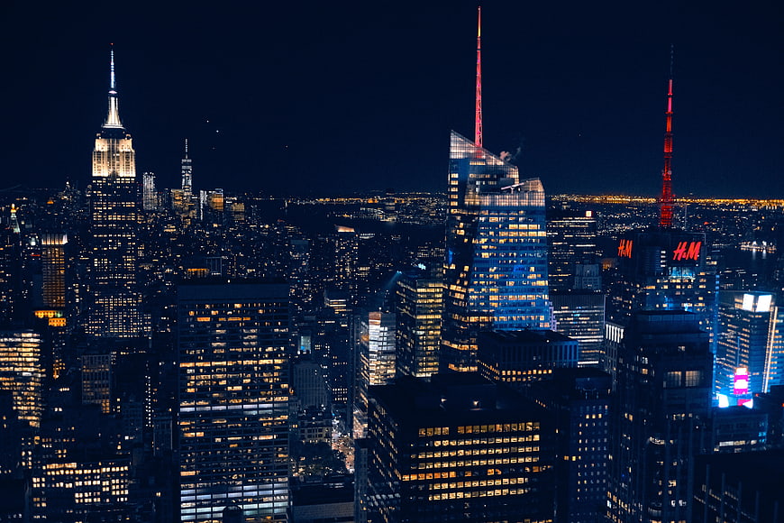 New York City Skyline at Night with Empire State Building