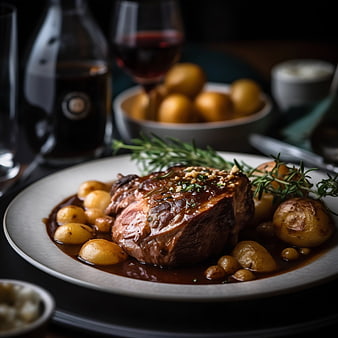 Roasted Beef Shank with Potatoes and Red Wine