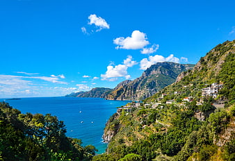 Scenic Amalfi Coast Landscape with Blue Sea and Mountains