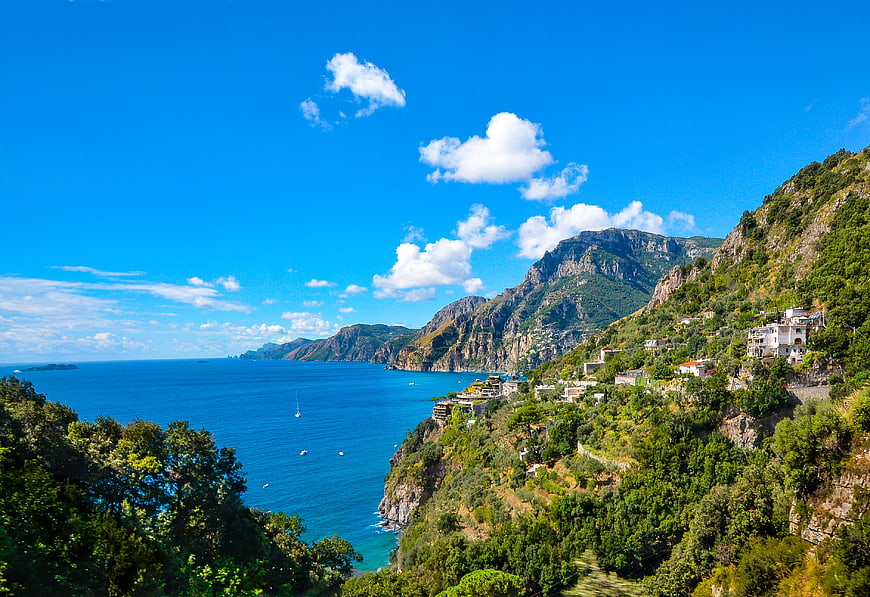 Scenic Amalfi Coast Landscape with Blue Sea and Mountains