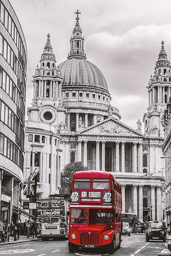 Red Double Decker Bus in Front of St Paul's Cathedral London
