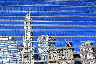 Reflection of Chicago Skyscrapers in Modern Glass Building Facade