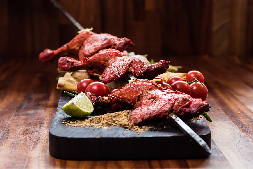Spicy Tandoori Chicken Skewers with Tomatoes and Lime